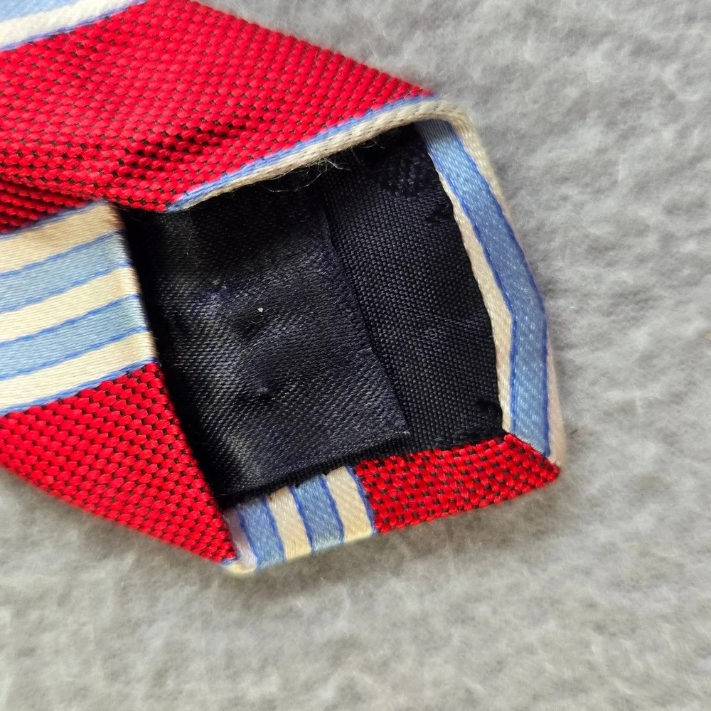 Brooks Brothers Necktie Mens OS Red Blue White Repp Stripe Silk Stain Resistant